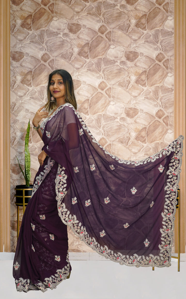 Designer Embroidered Georgette Saree for Special Events | Elegant Festive Wear