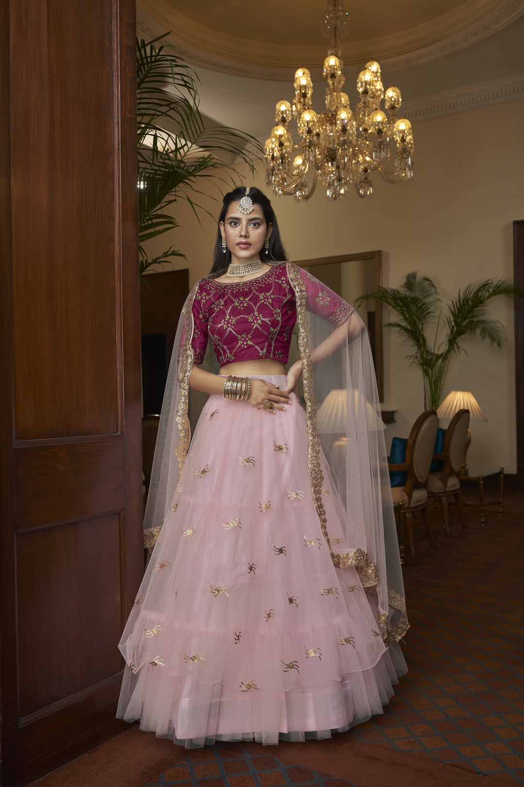 Elegant Baby Pink Butterfly Net Lehenga with Baby Pink Dupatta | A Stylish and Sophisticated Choice