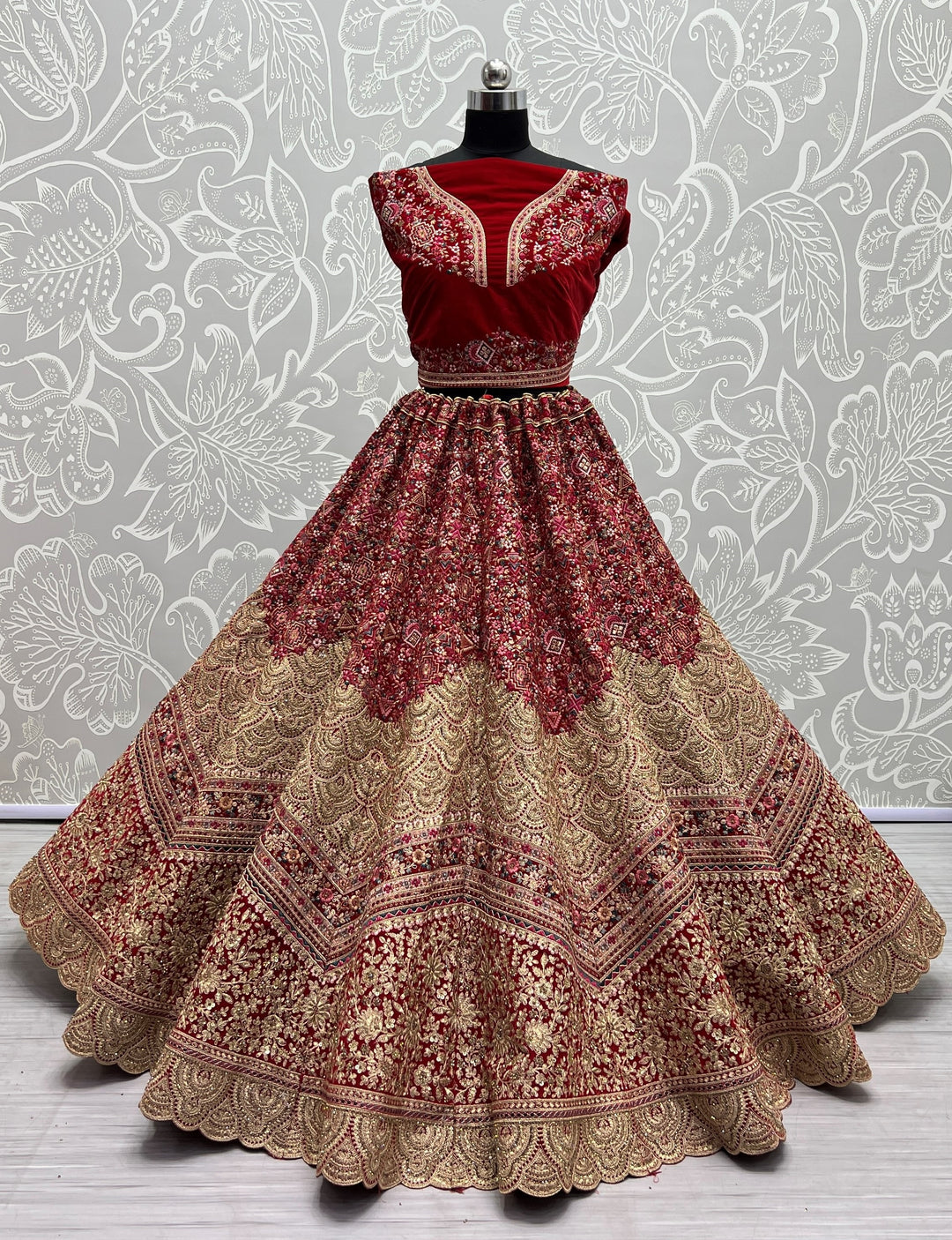 Stunning Velvet Lehenga with Dupatta | A Stylish and Sophisticated Choice