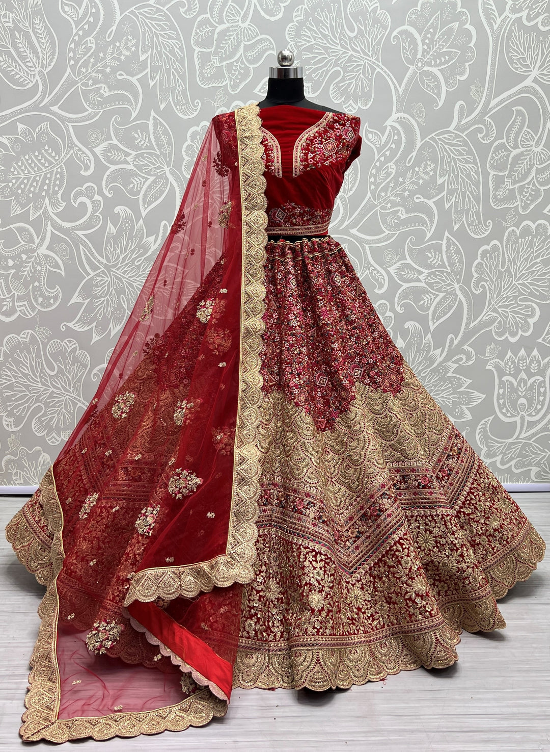 Stunning Velvet Lehenga with Dupatta | A Stylish and Sophisticated Choice