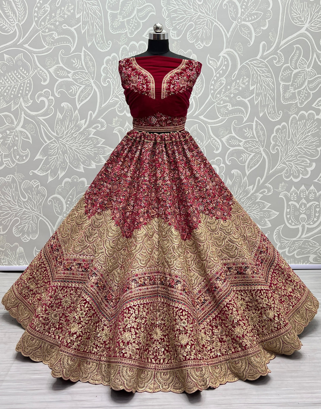 Stunning Velvet Lehenga with Dupatta | A Stylish and Sophisticated Choice