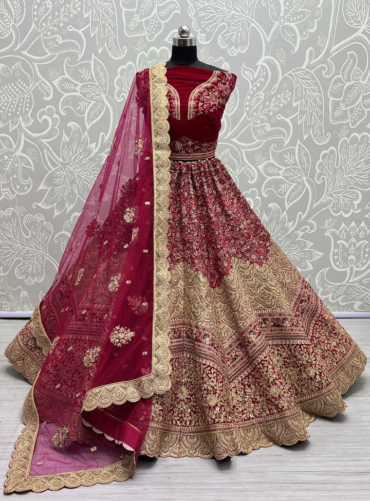 Stunning Velvet Lehenga with Dupatta | A Stylish and Sophisticated Choice