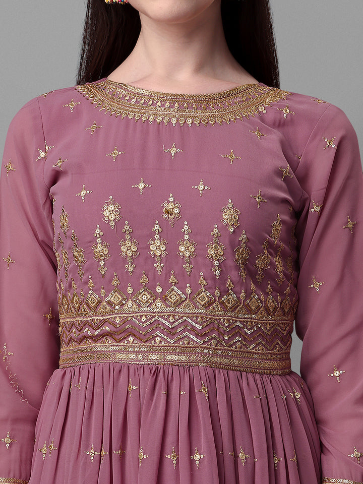 Designer Anarkali Set | Faux-Georgette & Santoon | Embroidered for Festive Events