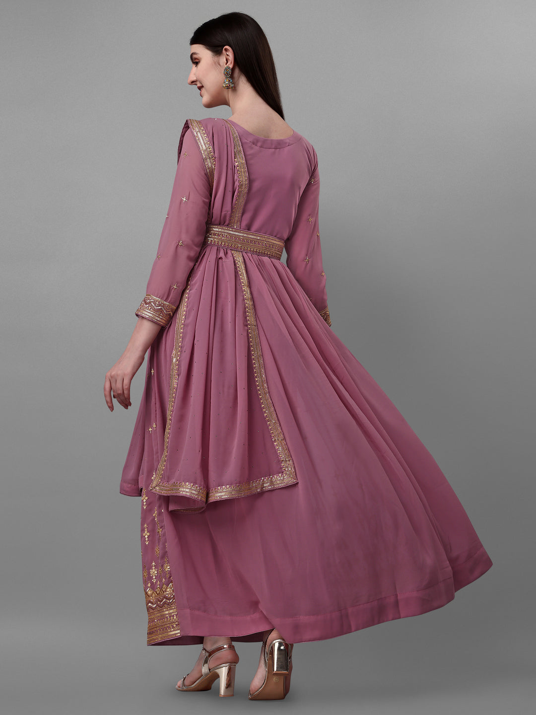 Designer Anarkali Set | Faux-Georgette & Santoon | Embroidered for Festive Events