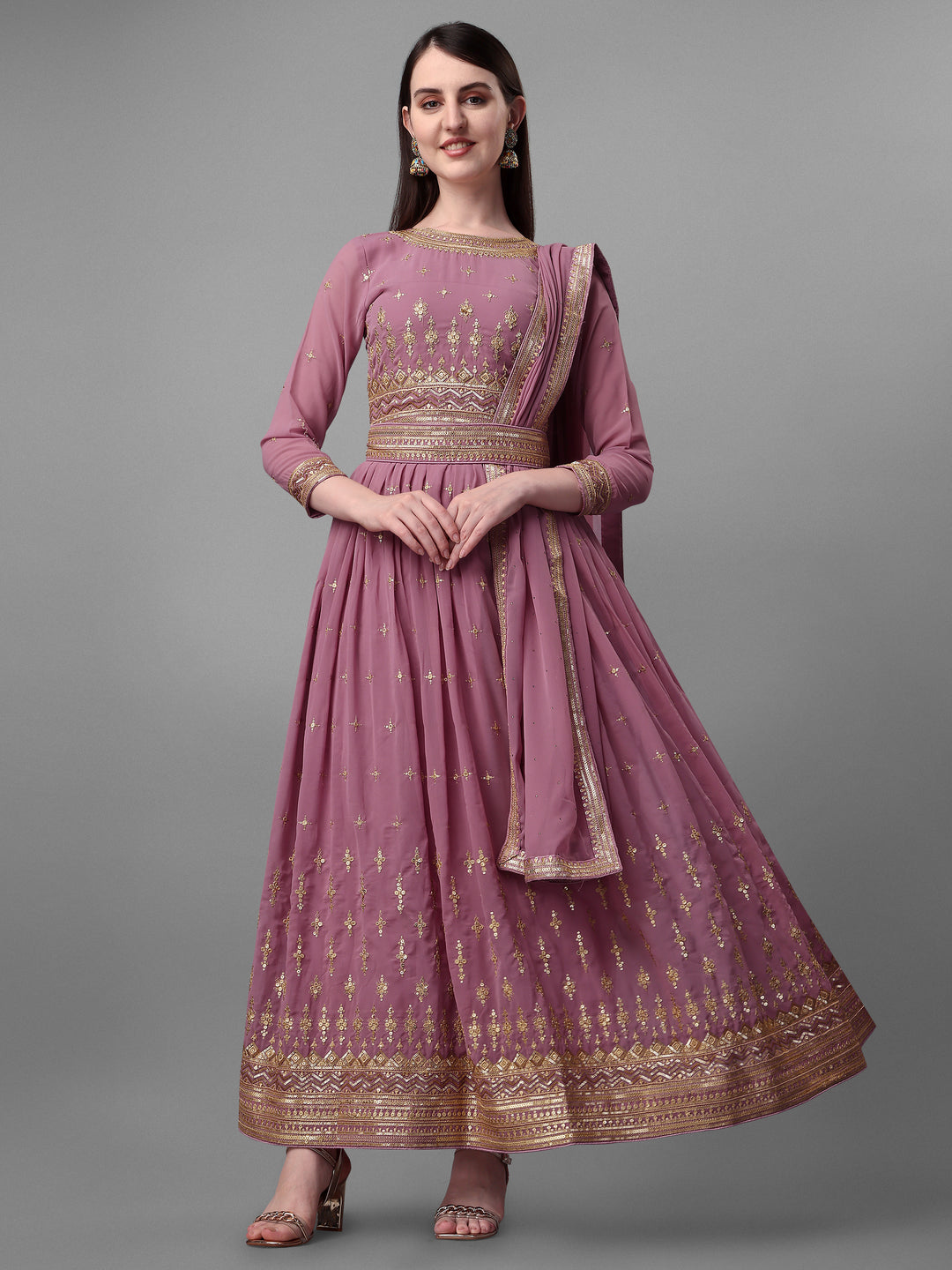 Designer Anarkali Set | Faux-Georgette & Santoon | Embroidered for Festive Events