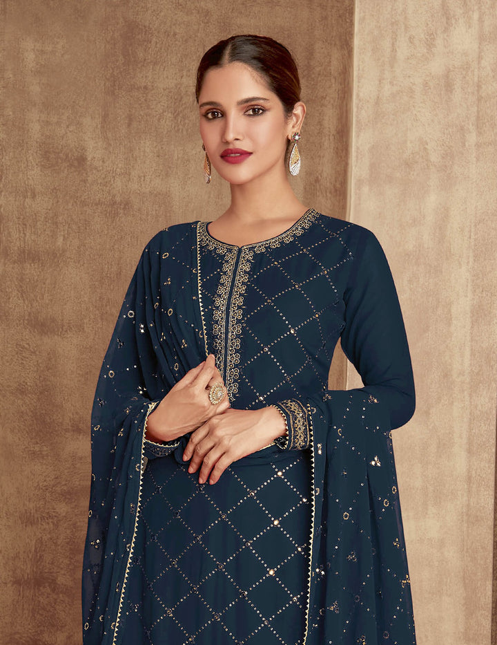 Heavy Designer Sequance Embroidery Palazzo | Faux-Georgette | Full Sleeve | Special Event