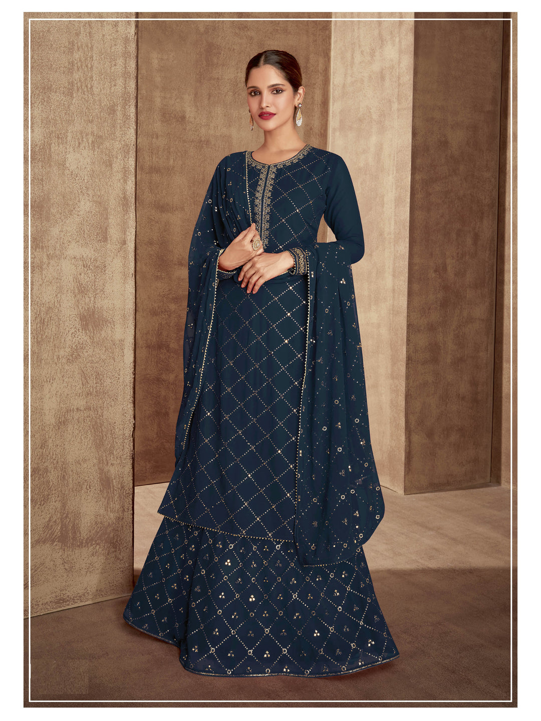 Heavy Designer Sequance Embroidery Palazzo | Faux-Georgette | Full Sleeve | Special Event