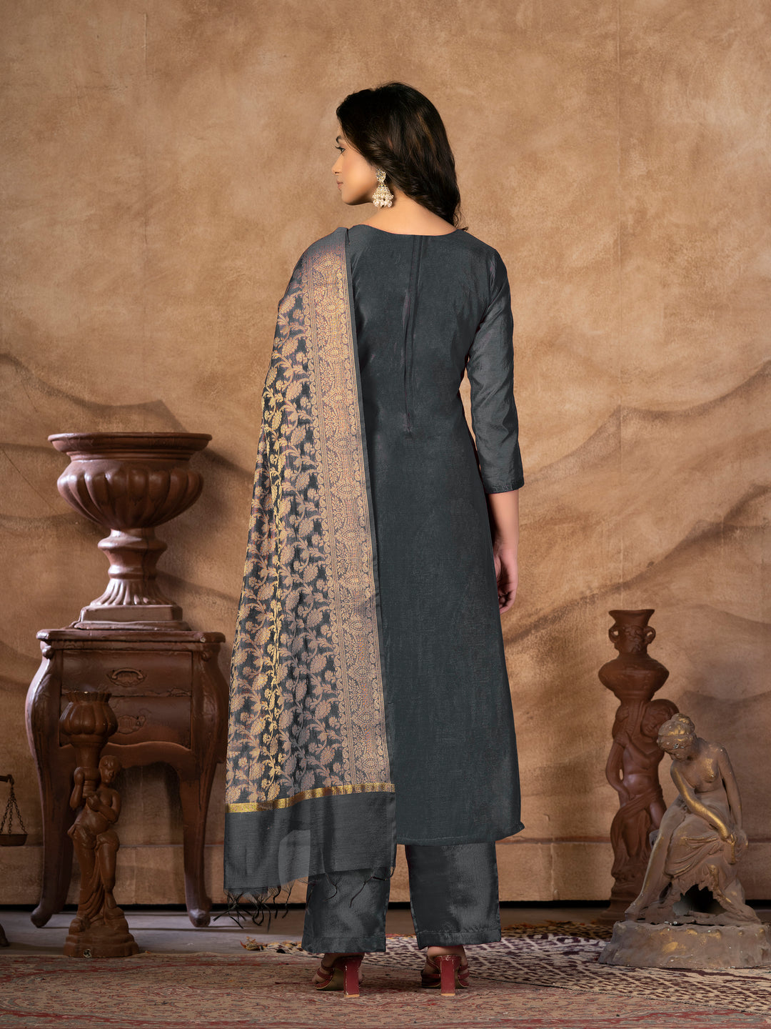 Banarasi Silk Salwar Kameez | Jacquard Designer | Three-Quarter Sleeve | Wedding