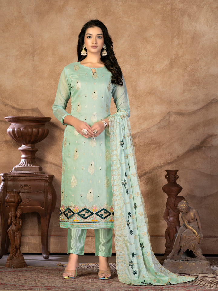 Designer Modal-Banarasi Kurtis Set | Embroidered Three-Quarter Sleeve