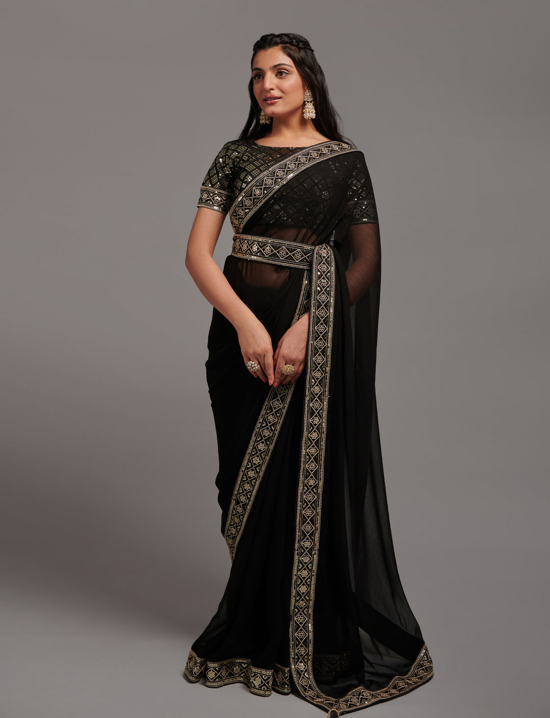 Chiffon Saree with Jari & Sequins | Elegant Bridal Fabric for Special Events