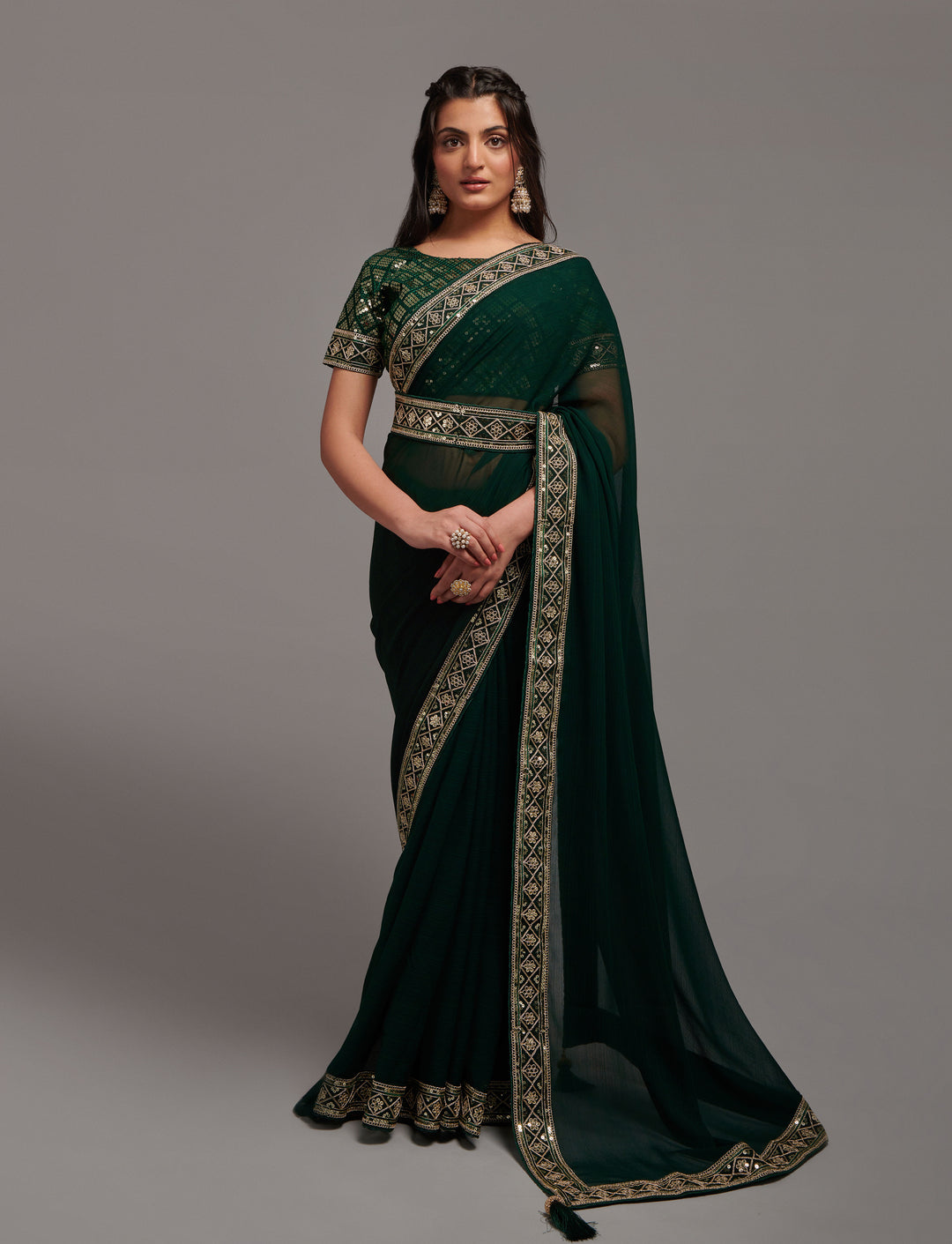 Chiffon Saree with Jari & Sequins | Elegant Bridal Fabric for Special Events