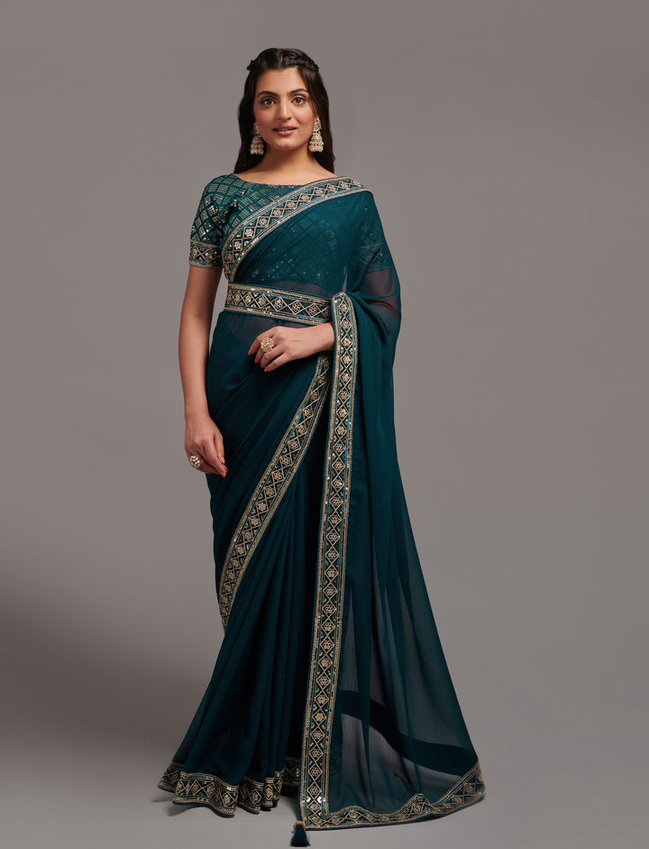 Chiffon Saree with Jari & Sequins | Elegant Bridal Fabric for Special Events