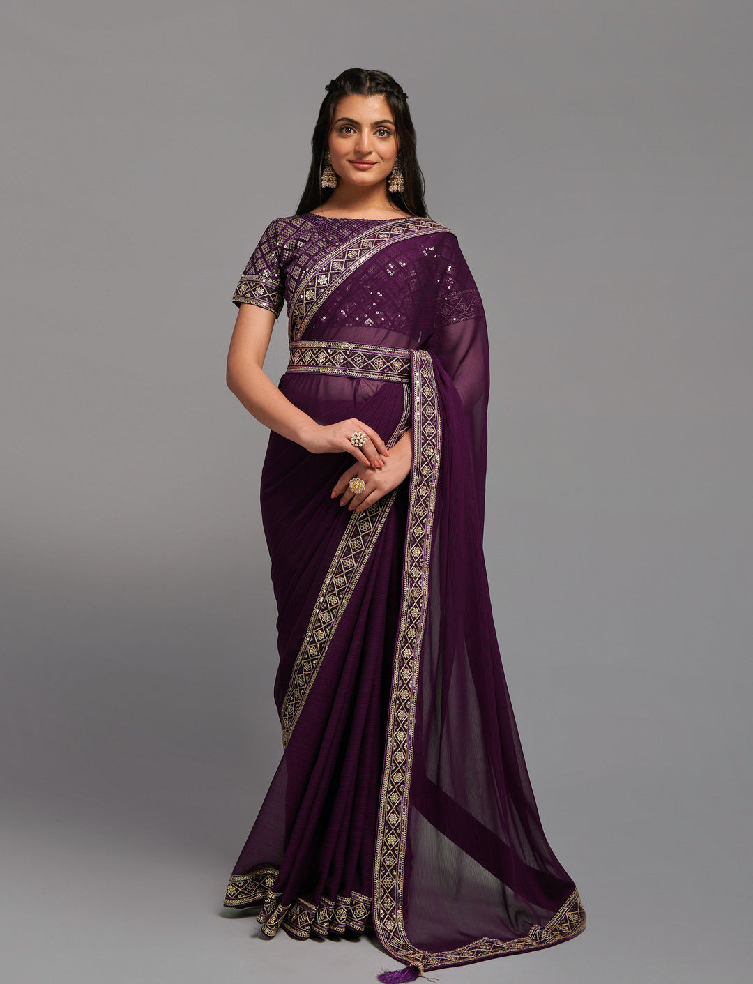 Chiffon Saree with Jari & Sequins | Elegant Bridal Fabric for Special Events