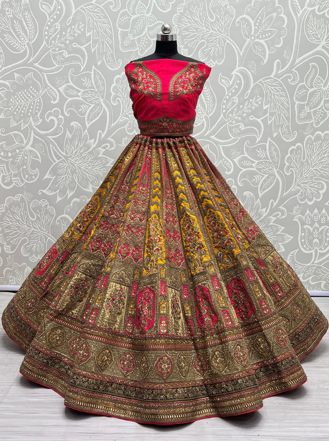 Designer Pink and Yellow Silk Lehenga Choli | Sequance & Dori Embroidery for weddings