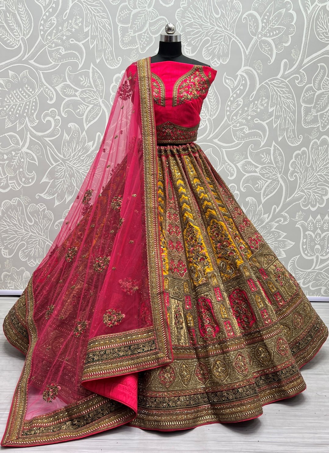 Designer Pink and Yellow Silk Lehenga Choli | Sequance & Dori Embroidery for weddings