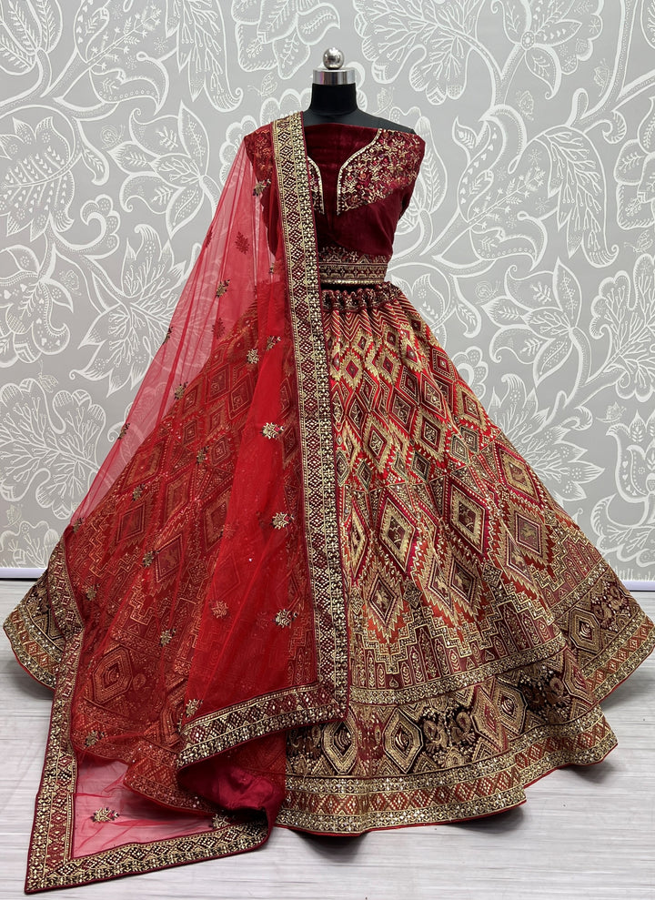 Designer Silk Velvet Lehenga Choli | Dori Embroidery & Diamond for weddings