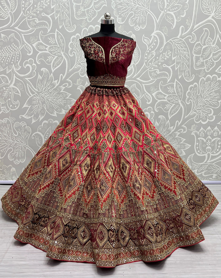 Designer Silk Velvet Lehenga Choli | Dori Embroidery & Diamond for weddings