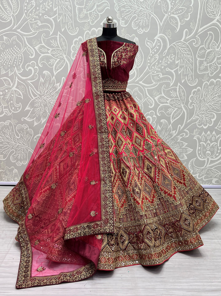 Designer Silk Velvet Lehenga Choli | Dori Embroidery & Diamond for weddings