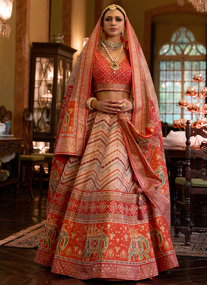 Rajwadi Silk Lehenga Choli | Designer Printed & Mirror Embroidery Work for weddings