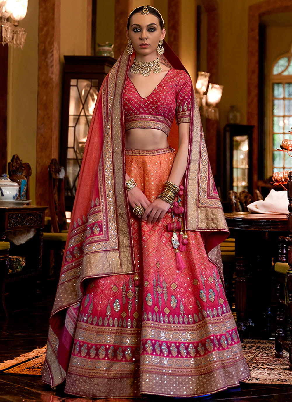 Designer Rajwadi Silk Lehenga Choli | Mirror Embroidery & Designer Print for weddings