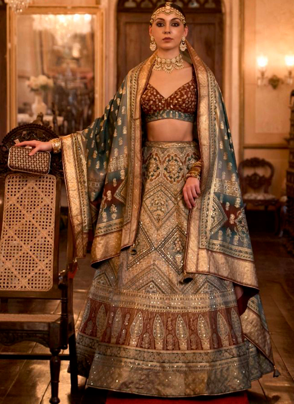 Rajwadi Silk Lehenga Choli | Designer Print, Sparkle Aari & Mirror Work