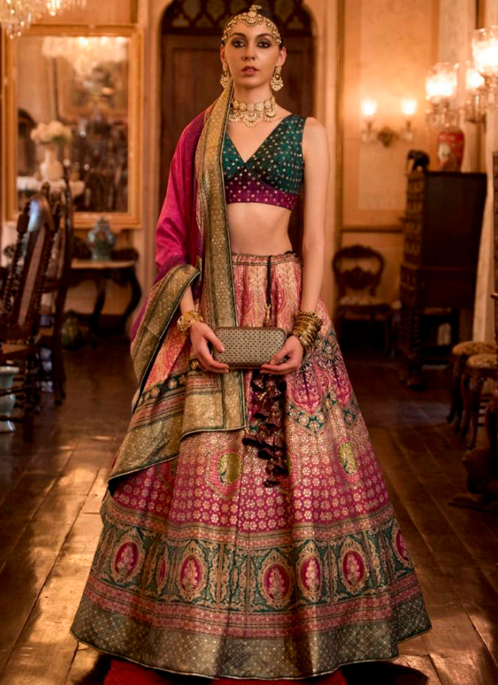 Rajwadi Silk Lehenga Choli | Designer Print, Sparkle Aari & Mirror Work a special event