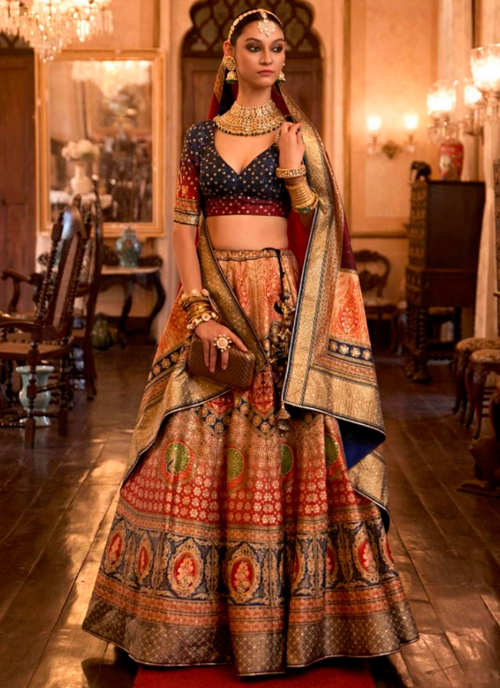 Rajwadi Silk Lehenga Choli | Designer Print, Sparkle Aari & Mirror Work a special event