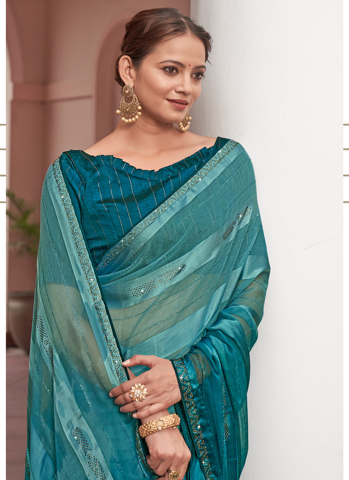 Chiffon Saree with Art-Silk Blouse | Wevon-Patta & Sequin Embroidery