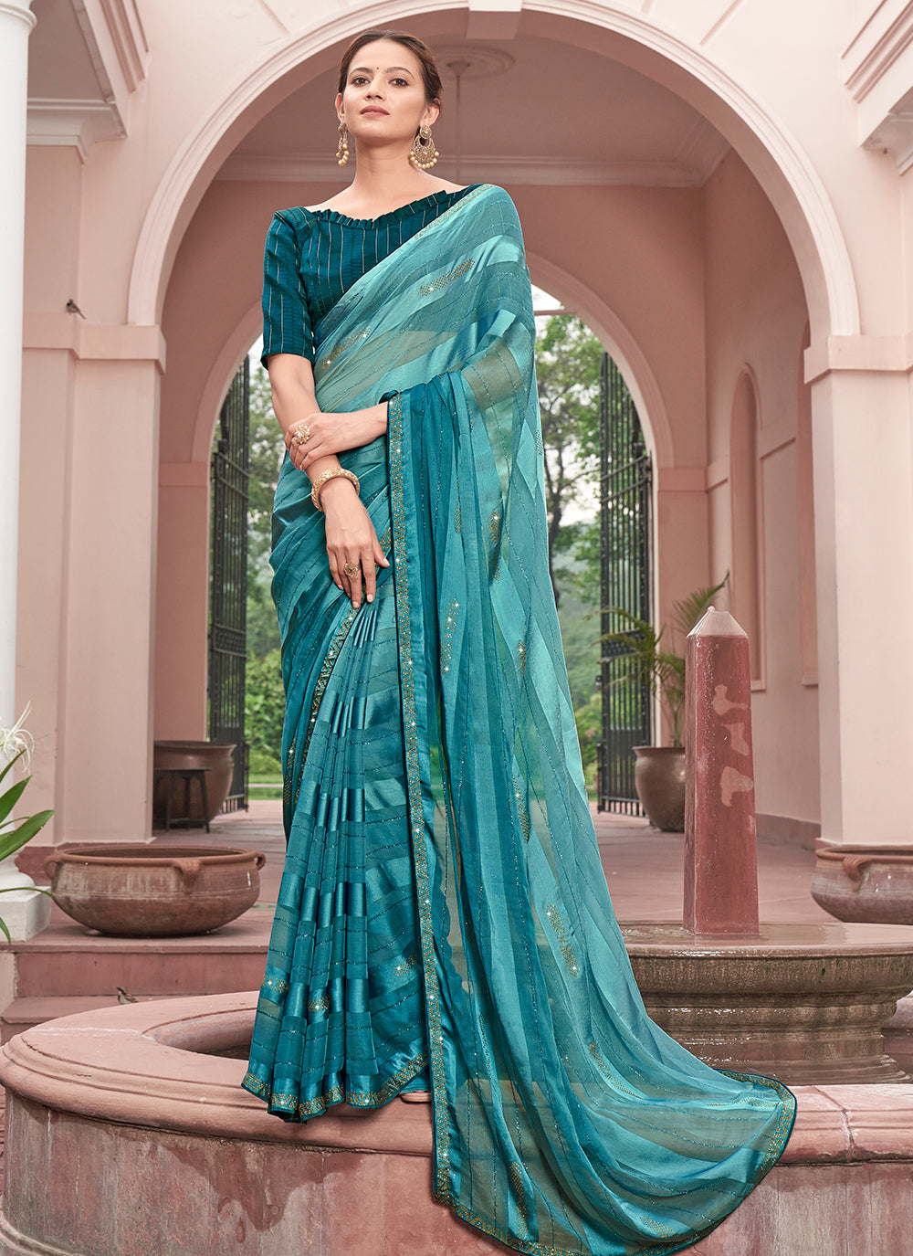 Chiffon Saree with Art-Silk Blouse | Wevon-Patta & Sequin Embroidery