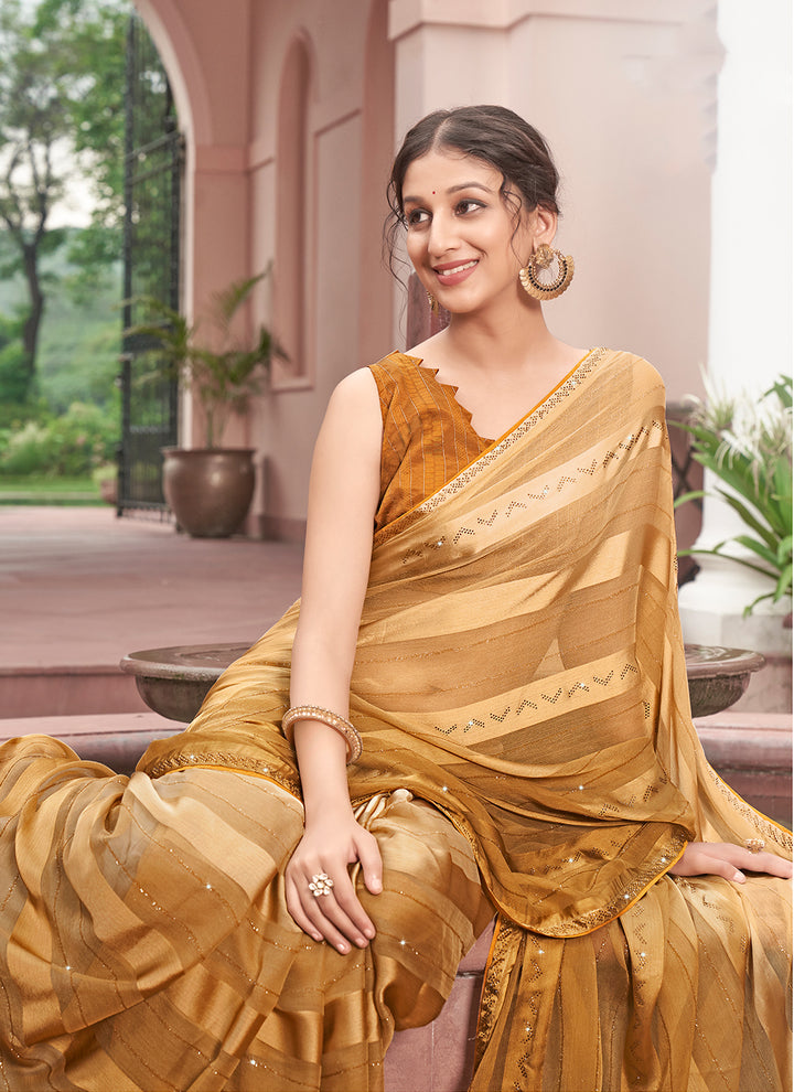 Chiffon Saree with Art-Silk Blouse | Wevon-Patta & Sequin Embroidery