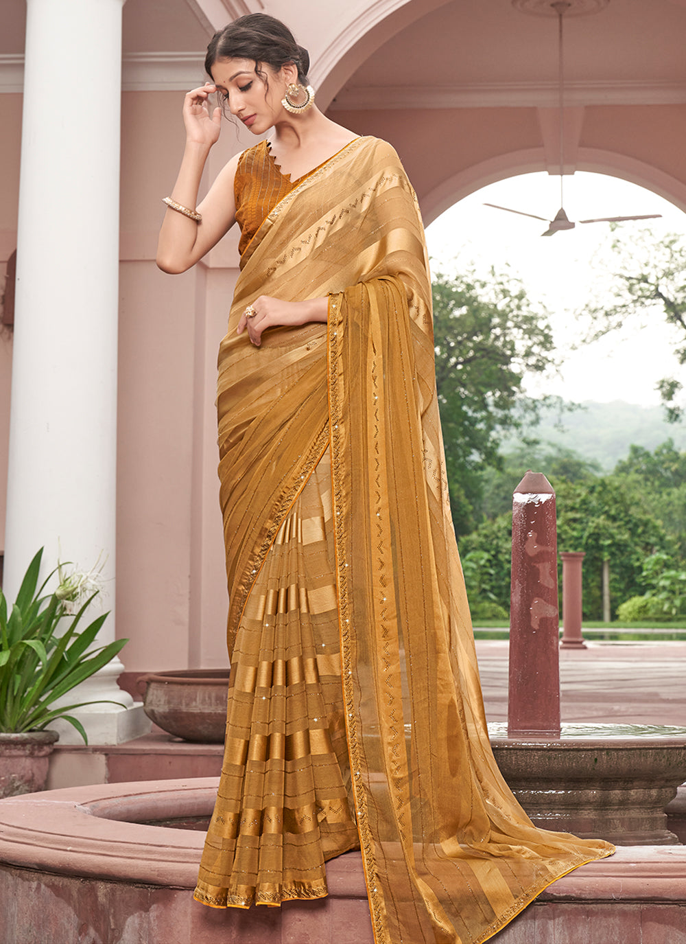 Chiffon Saree with Art-Silk Blouse | Wevon-Patta & Sequin Embroidery