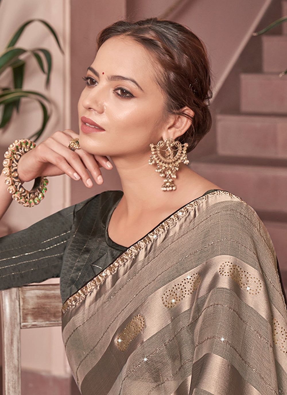 Chiffon Saree with Art-Silk Blouse | Wevon-Patta & Sequin Embroidery