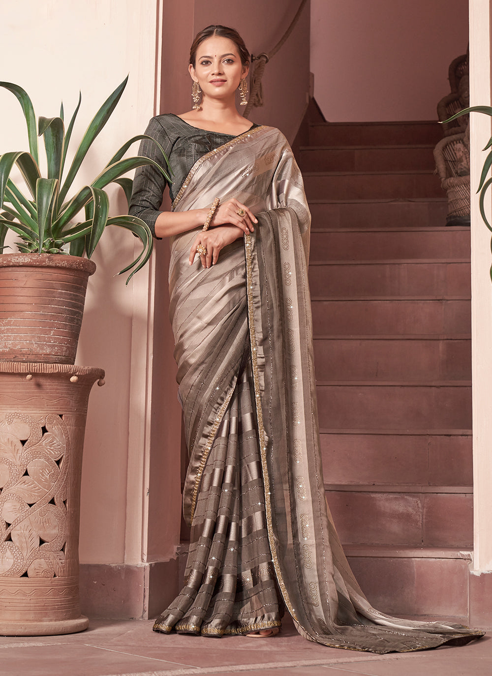 Chiffon Saree with Art-Silk Blouse | Wevon-Patta & Sequin Embroidery