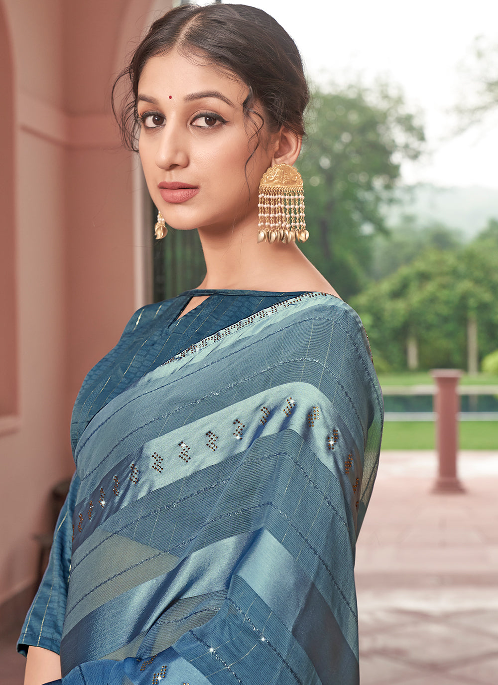 Chiffon Saree with Art-Silk Blouse | Wevon-Patta & Sequin Embroidery