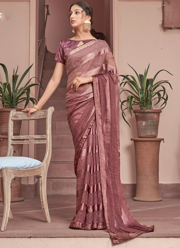 Chiffon Saree with Art-Silk Blouse | Wevon-Patta & Sequin Embroidery