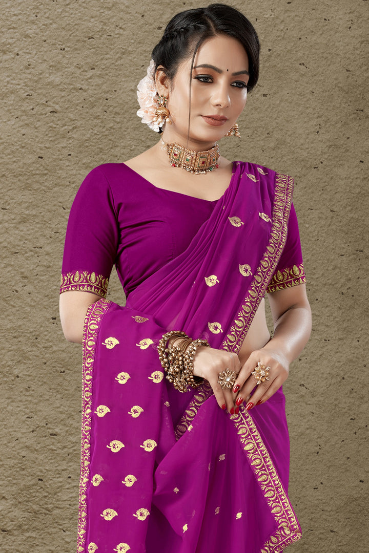 Georgette Saree with Art-Silk Blouse | Blooming-Color Jari Embroidery