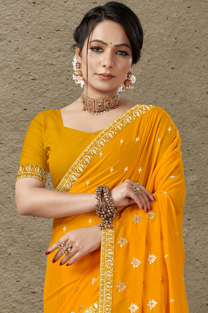 Georgette Saree with Art-Silk Blouse | Blooming-Color Jari Embroidery