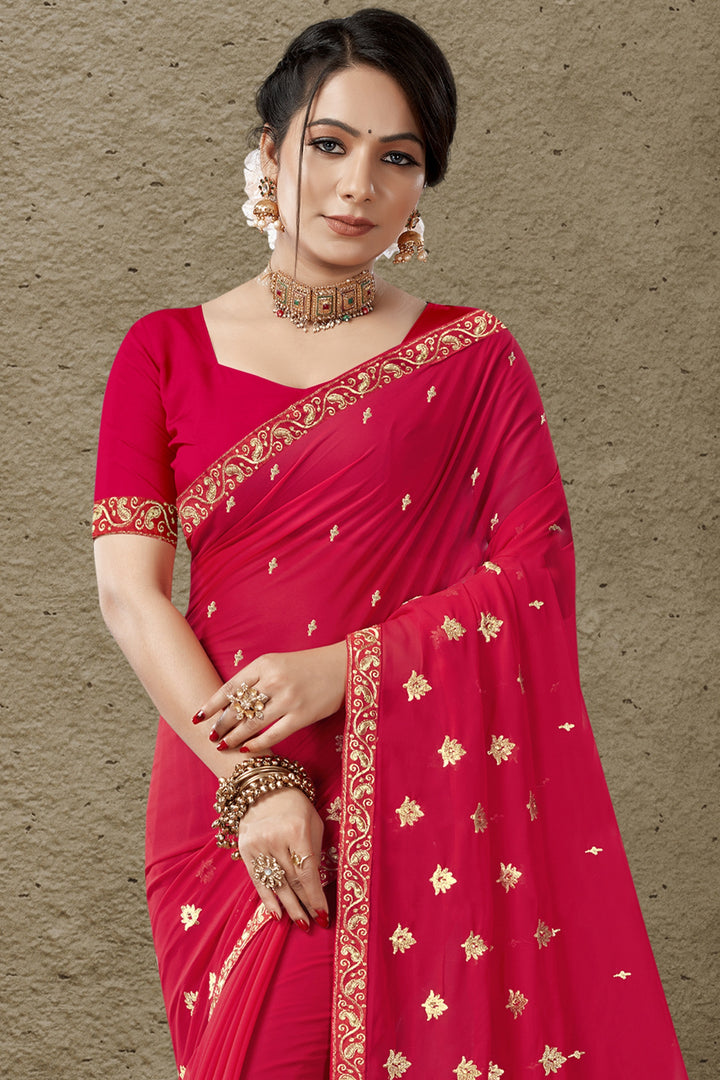 Georgette Saree with Art-Silk Blouse | Blooming-Color Jari Embroidery