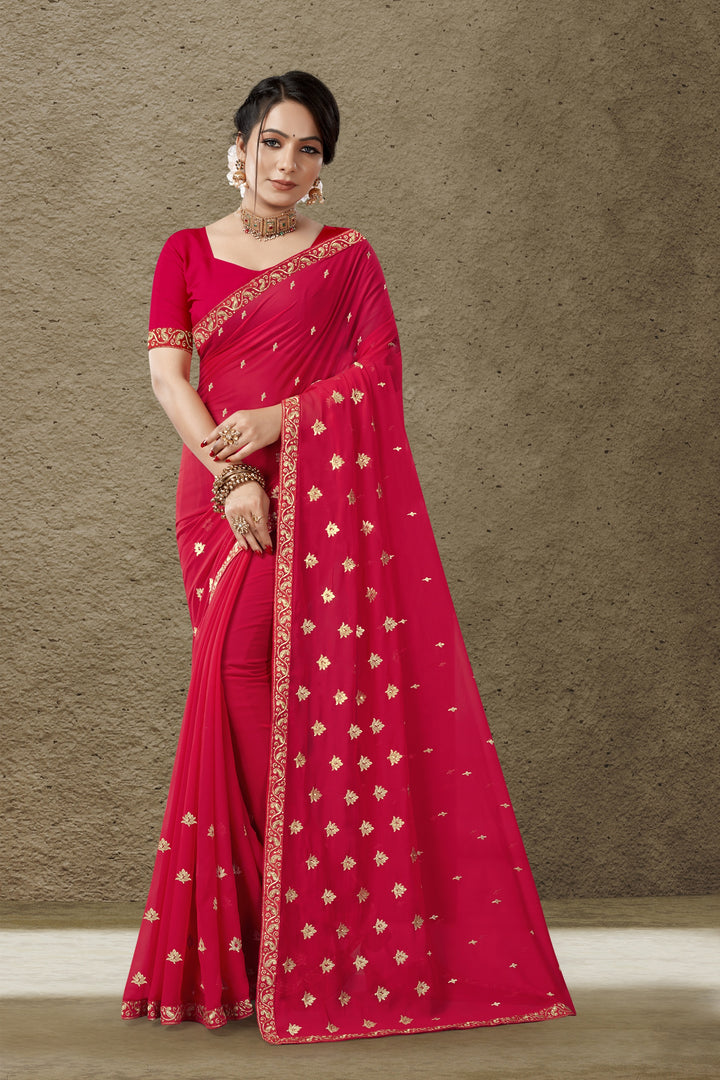 Georgette Saree with Art-Silk Blouse | Blooming-Color Jari Embroidery