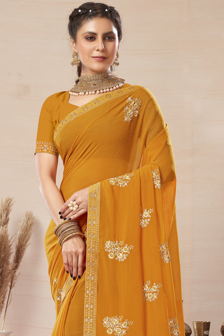 Georgette Saree with Art-Silk Blouse | Blooming-Color & Jari Embroidery Traditional Wear