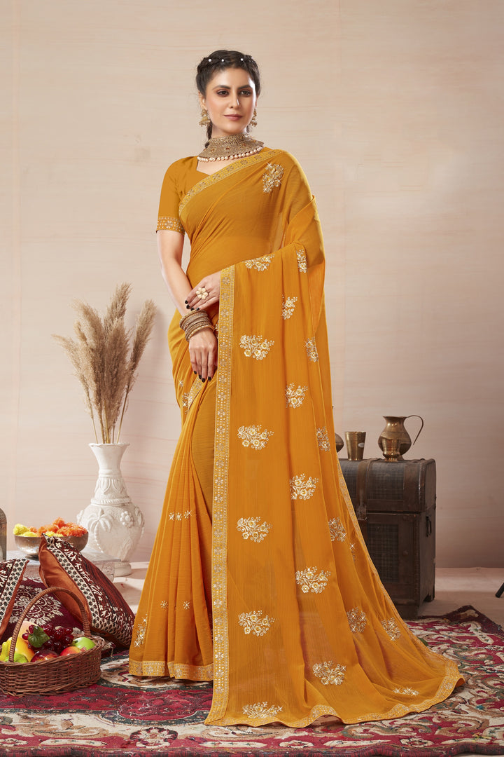 Georgette Saree with Art-Silk Blouse | Blooming-Color & Jari Embroidery Traditional Wear