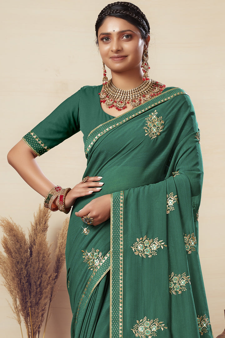 Georgette Saree with Art-Silk Blouse | Blooming-Color & Jari Embroidery Traditional Wear