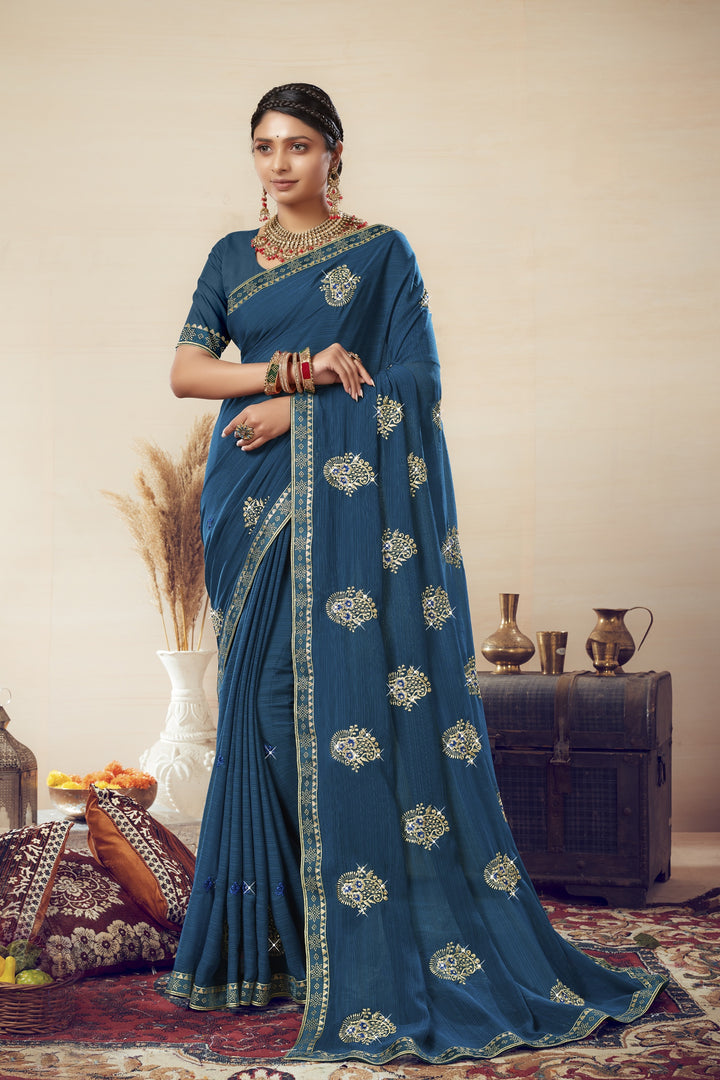 Georgette Saree with Art-Silk Blouse | Jari Embroidery | Floral Design | Wedding, Party, Traditional, Pooja, Special Event, Ceremonial