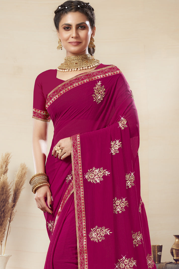 Georgette Saree with Art-Silk Blouse | Blooming-Color & Jari Embroidery Traditional Wear