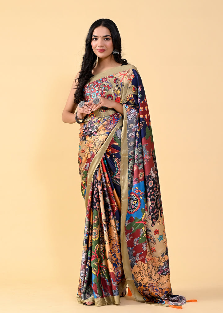 Designer Digital Printed Satin-Silk Saree | Traditional Wedding Party Wear | Special Event Ceremonial Elegance