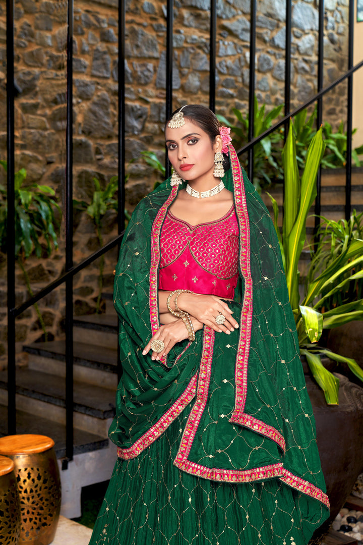 Chinon Lehenga with Malai Satin Blouse Thread Embroidery | Wedding Wear