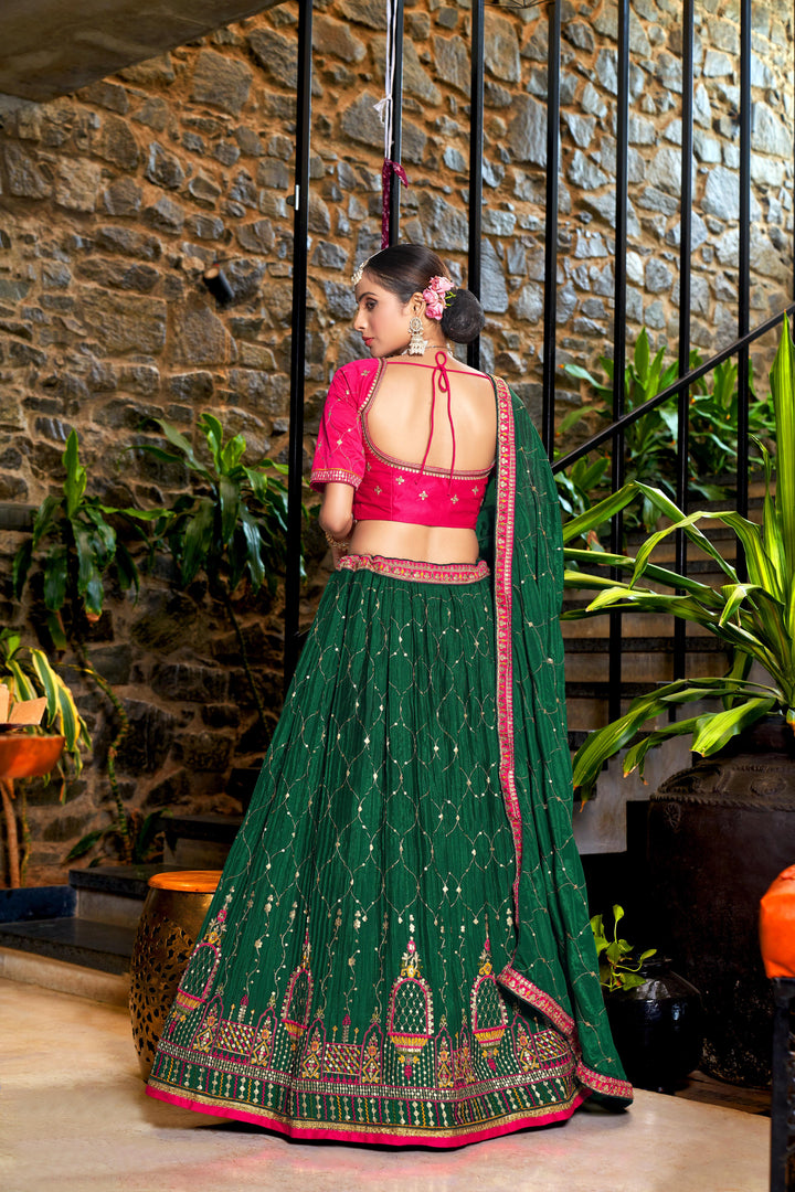 Chinon Lehenga with Malai Satin Blouse Thread Embroidery | Wedding Wear