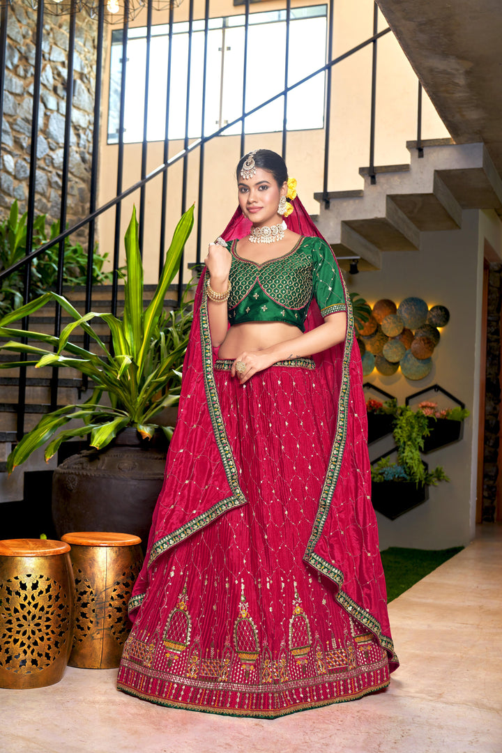 Chinon Lehenga with Malai Satin Blouse Thread Embroidery | Wedding Wear