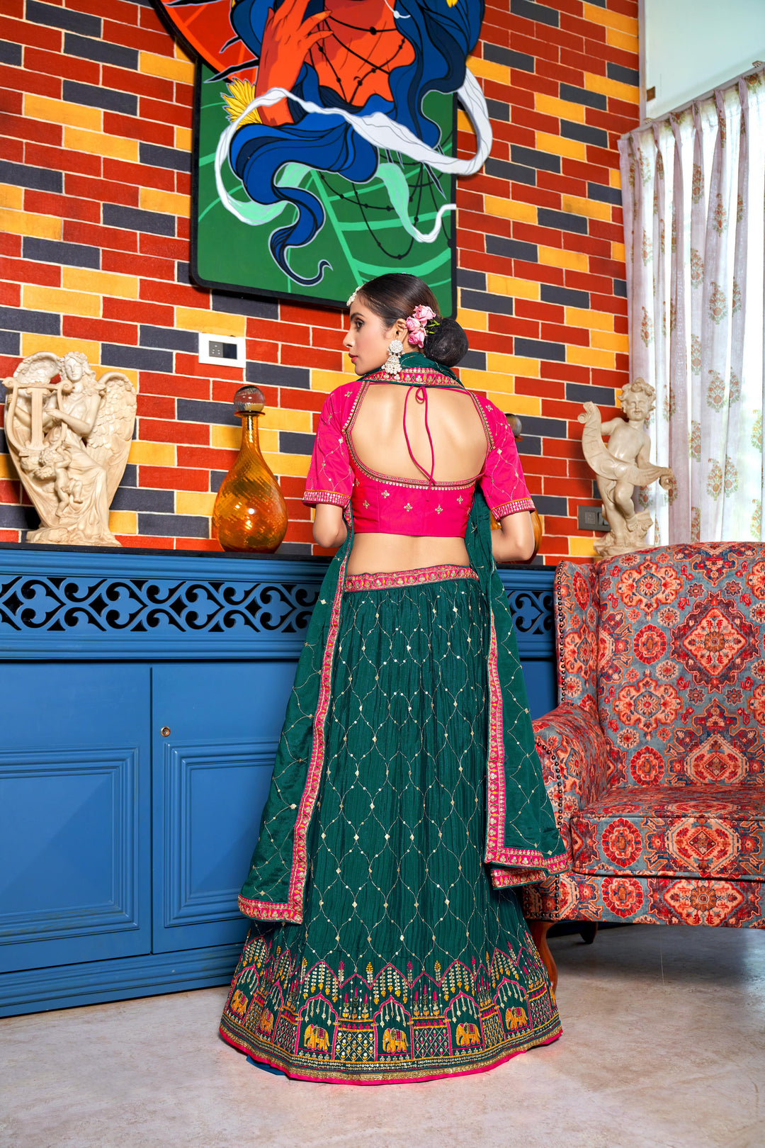 Chinon Lehenga with Malai Satin Blouse Thread Embroidery | Wedding Wear