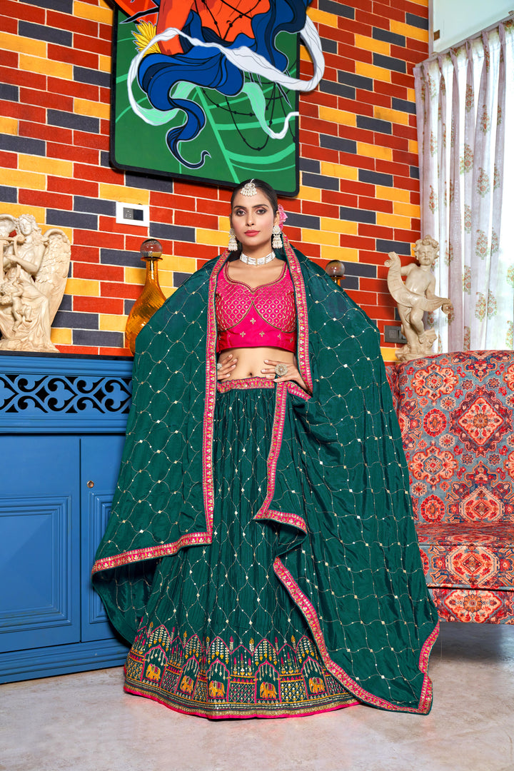 Chinon Lehenga with Malai Satin Blouse Thread Embroidery | Wedding Wear